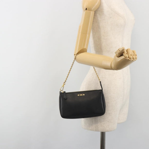 FENDI Accessory Pouch Leather Black Gold Tone 8M0271 Auth 195418A
