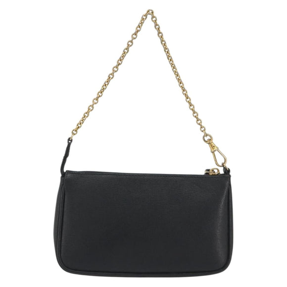 FENDI Accessory Pouch Leather Black Gold Tone 8M0271 Auth 195418A