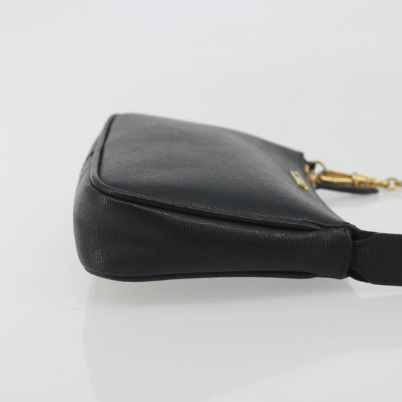 FENDI Accessory Pouch Leather Black Gold Tone 8M0271 Auth 195418A