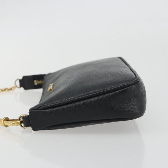 FENDI Accessory Pouch Leather Black Gold Tone 8M0271 Auth 195418A
