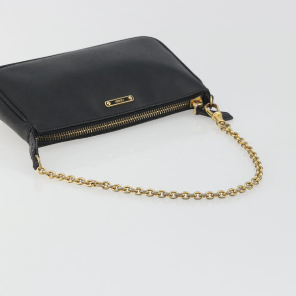 FENDI Accessory Pouch Leather Black Gold Tone 8M0271 Auth 195418A