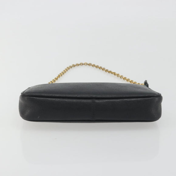 FENDI Accessory Pouch Leather Black Gold Tone 8M0271 Auth 195418A