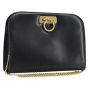 Salvatore Ferragamo Gancini Chain Shoulder Bag Leather Black Gold Auth 195422-1