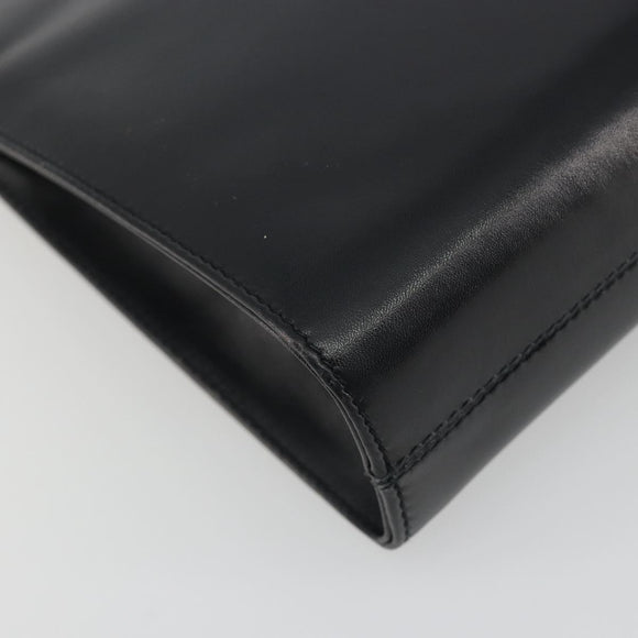 Salvatore Ferragamo Gancini Chain Shoulder Bag Leather Black Gold Auth 195422