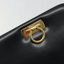 Salvatore Ferragamo Gancini Chain Shoulder Bag Leather Black Gold Auth 195422-14