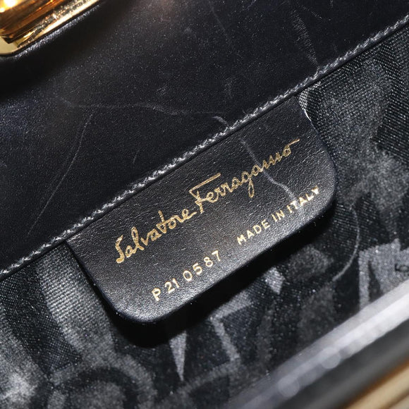 Salvatore Ferragamo Gancini Chain Shoulder Bag Leather Black Gold Auth 195422
