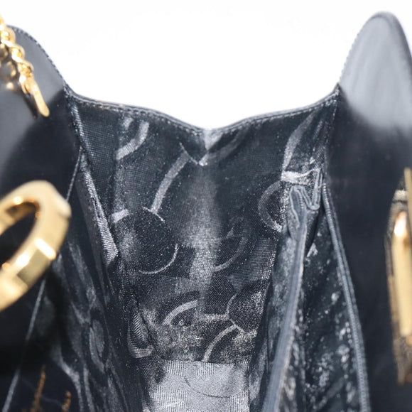 Salvatore Ferragamo Gancini Chain Shoulder Bag Leather Black Gold Auth 195422