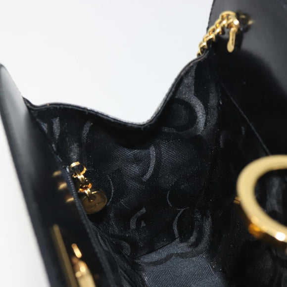 Salvatore Ferragamo Gancini Chain Shoulder Bag Leather Black Gold Auth 195422