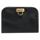 Salvatore Ferragamo Gancini Chain Shoulder Bag Leather Black Gold Auth 195422-2