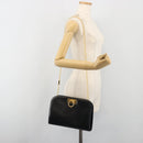 Salvatore Ferragamo Gancini Chain Shoulder Bag Leather Black Gold Auth 195422-21