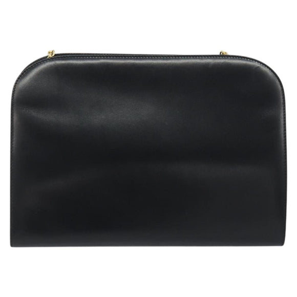 Salvatore Ferragamo Gancini Chain Shoulder Bag Leather Black Gold Auth 195422