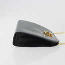 Salvatore Ferragamo Gancini Chain Shoulder Bag Leather Black Gold Auth 195422-4