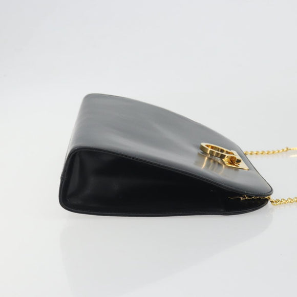 Salvatore Ferragamo Gancini Chain Shoulder Bag Leather Black Gold Auth 195422