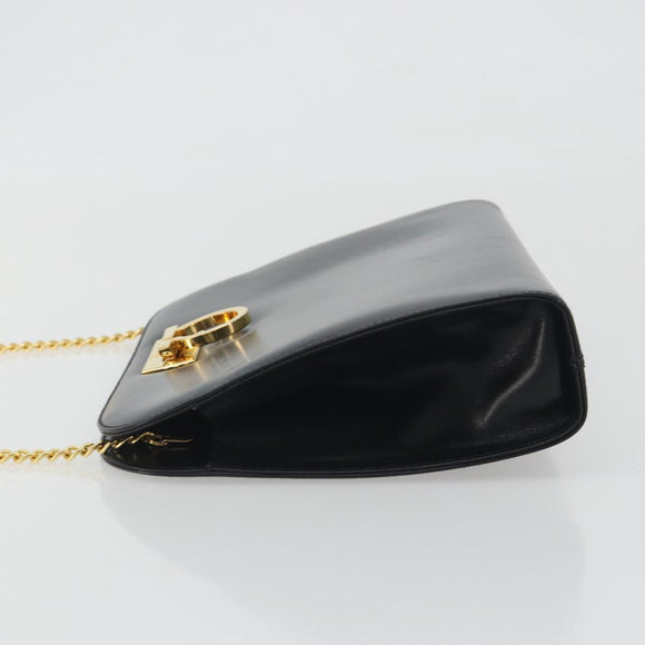 Salvatore Ferragamo Gancini Chain Shoulder Bag Leather Black Gold Auth 195422