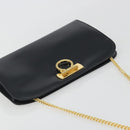 Salvatore Ferragamo Gancini Chain Shoulder Bag Leather Black Gold Auth 195422-6