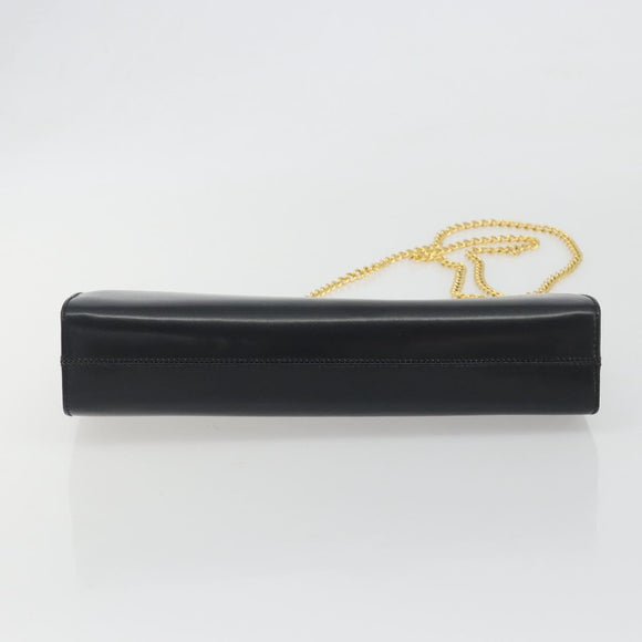 Salvatore Ferragamo Gancini Chain Shoulder Bag Leather Black Gold Auth 195422