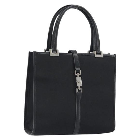 GUCCI Jackie Hand Bag Canvas Black Silver 002 1065 Auth 195423A