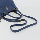 PRADA Hand Bag Leather 2way Blue Gold Tone Auth 195424V-8
