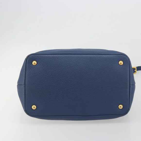 PRADA Hand Bag Leather 2way Blue Gold Tone Auth 195424V