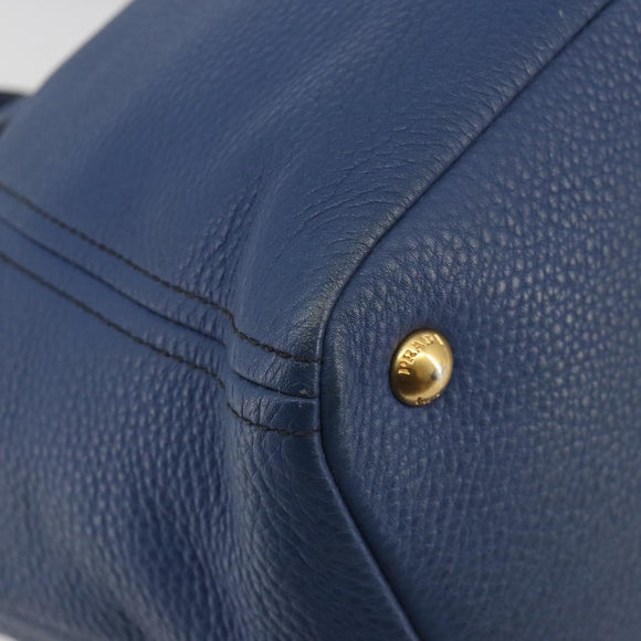 PRADA Hand Bag Leather 2way Blue Gold Tone Auth 195424V