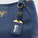 PRADA Hand Bag Leather 2way Blue Gold Tone Auth 195424V-9