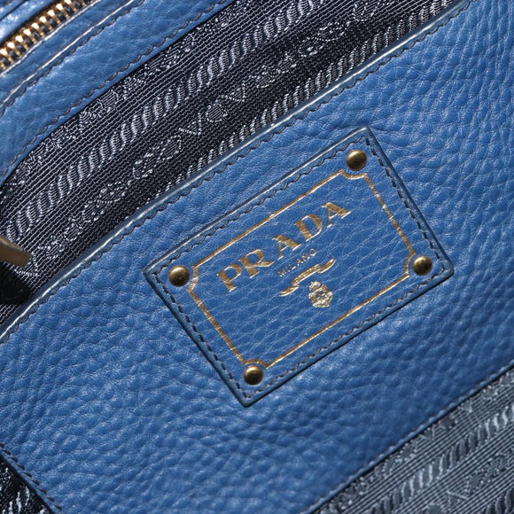 PRADA Hand Bag Leather 2way Blue Gold Tone Auth 195424V