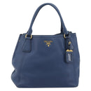 PRADA Hand Bag Leather 2way Blue Gold Tone Auth 195424V-13