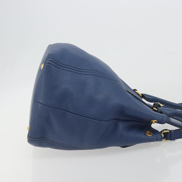 PRADA Hand Bag Leather 2way Blue Gold Tone Auth 195424V