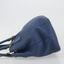 PRADA Hand Bag Leather 2way Blue Gold Tone Auth 195424V-4