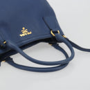 PRADA Hand Bag Leather 2way Blue Gold Tone Auth 195424V-7