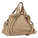 Chloe Paraty Hand Bag Leather 2way Beige Gold Tone Auth 195425A-1