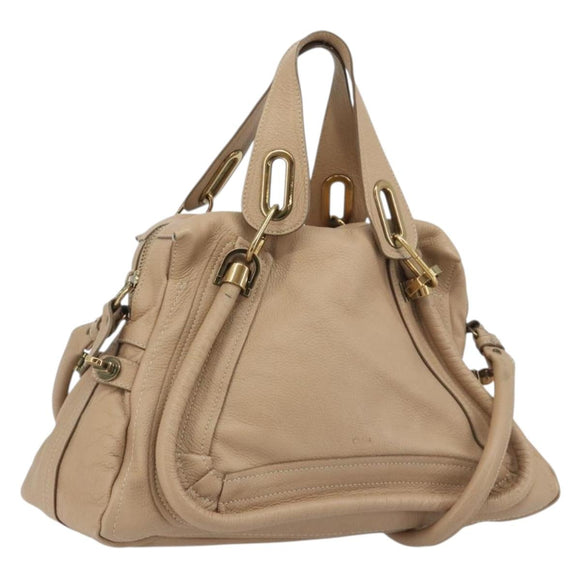 Chloe Paraty Hand Bag Leather 2way Beige Gold Tone Auth 195425A