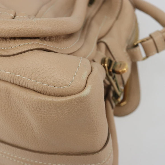 Chloe Paraty Hand Bag Leather 2way Beige Gold Tone Auth 195425A