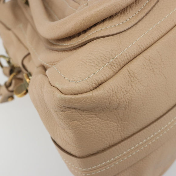Chloe Paraty Hand Bag Leather 2way Beige Gold Tone Auth 195425A