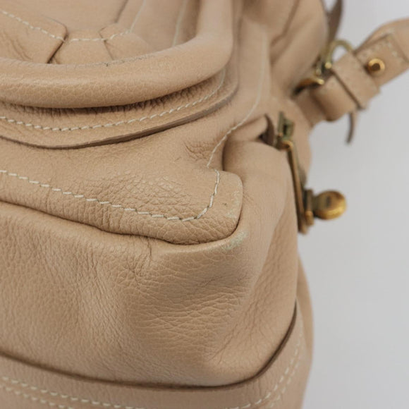 Chloe Paraty Hand Bag Leather 2way Beige Gold Tone Auth 195425A