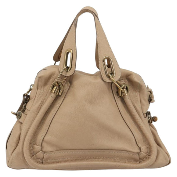 Chloe Paraty Hand Bag Leather 2way Beige Gold Tone Auth 195425A