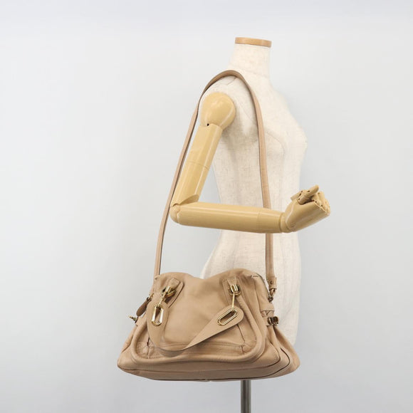 Chloe Paraty Hand Bag Leather 2way Beige Gold Tone Auth 195425A