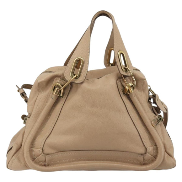 Chloe Paraty Hand Bag Leather 2way Beige Gold Tone Auth 195425A