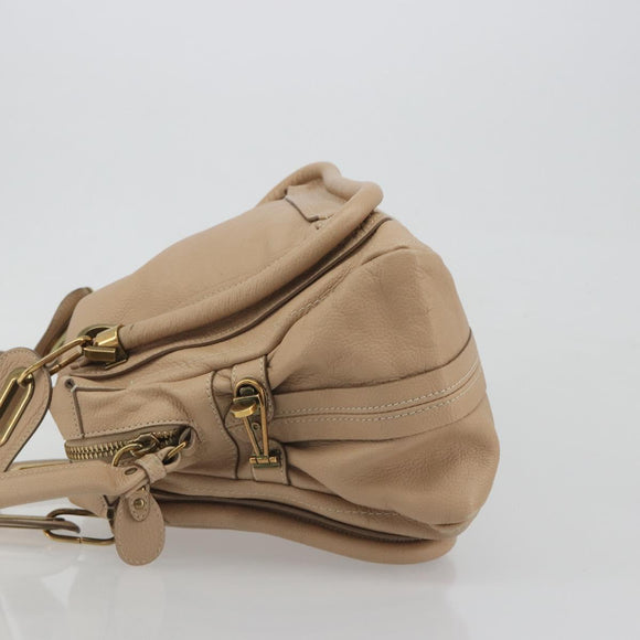 Chloe Paraty Hand Bag Leather 2way Beige Gold Tone Auth 195425A