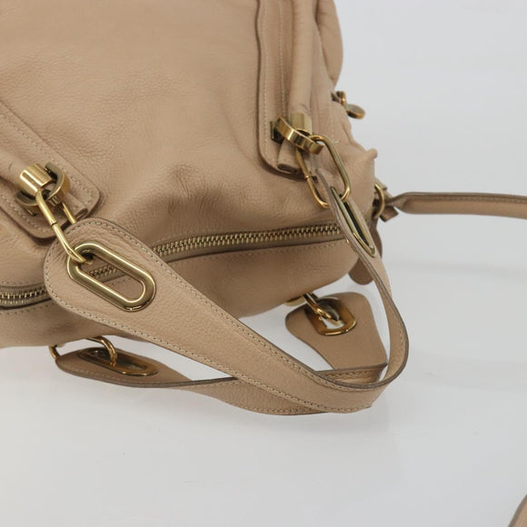 Chloe Paraty Hand Bag Leather 2way Beige Gold Tone Auth 195425A