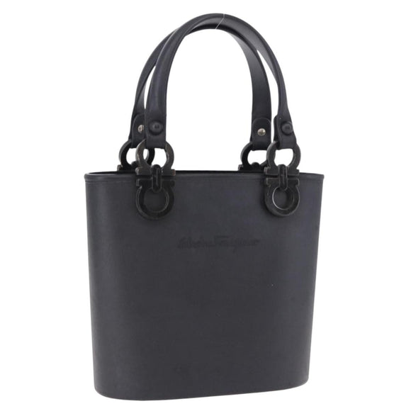 Salvatore Ferragamo Gancini Hand Bag Rubber Black Auth 195426A