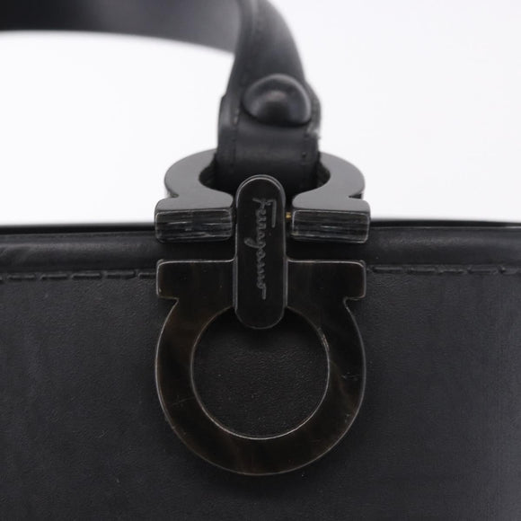 Salvatore Ferragamo Gancini Hand Bag Rubber Black Auth 195426A