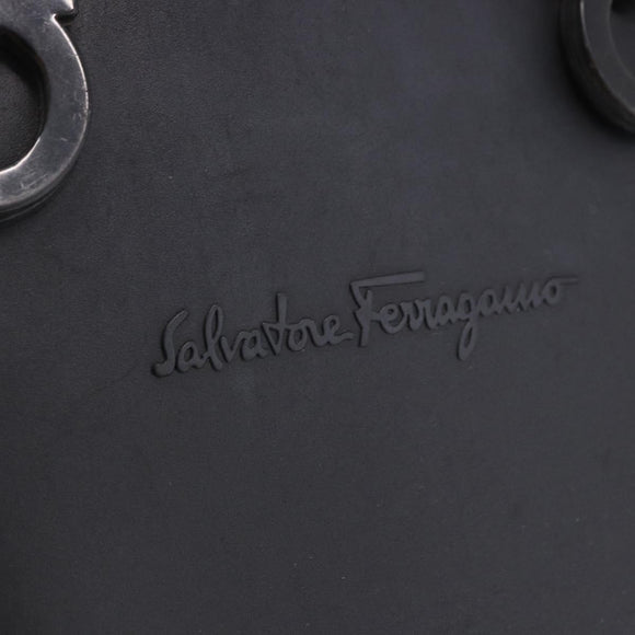 Salvatore Ferragamo Gancini Hand Bag Rubber Black Auth 195426A