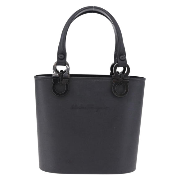 Salvatore Ferragamo Gancini Hand Bag Rubber Black Auth 195426A