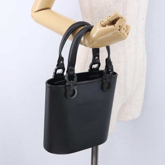 Salvatore Ferragamo Gancini Hand Bag Rubber Black Auth 195426A