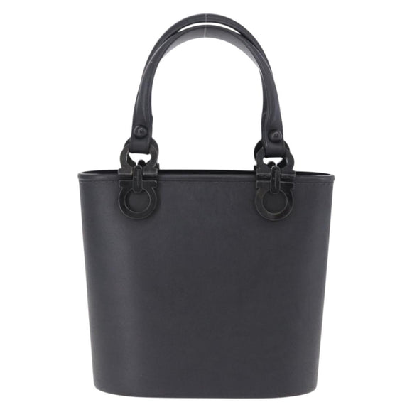 Salvatore Ferragamo Gancini Hand Bag Rubber Black Auth 195426A