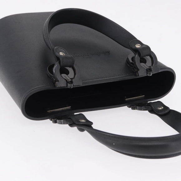Salvatore Ferragamo Gancini Hand Bag Rubber Black Auth 195426A