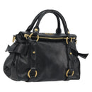 Miu Miu Hand Bag Leather Black Gold Tone Auth 195427-1