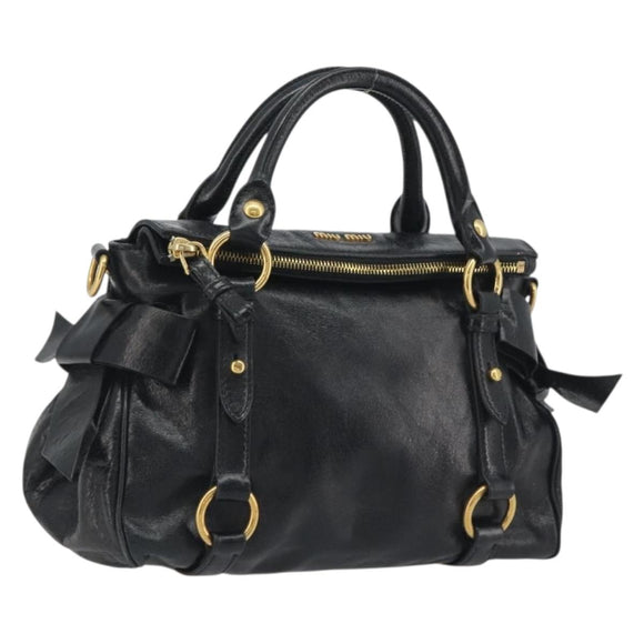 Miu Miu Hand Bag Leather Black Gold Tone Auth 195427