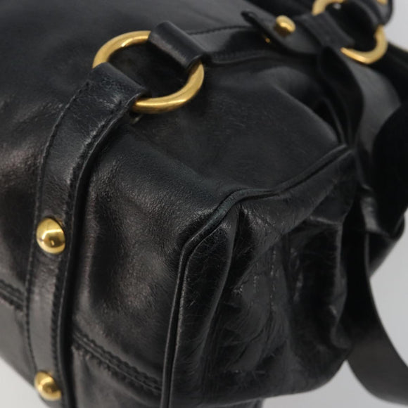 Miu Miu Hand Bag Leather Black Gold Tone Auth 195427